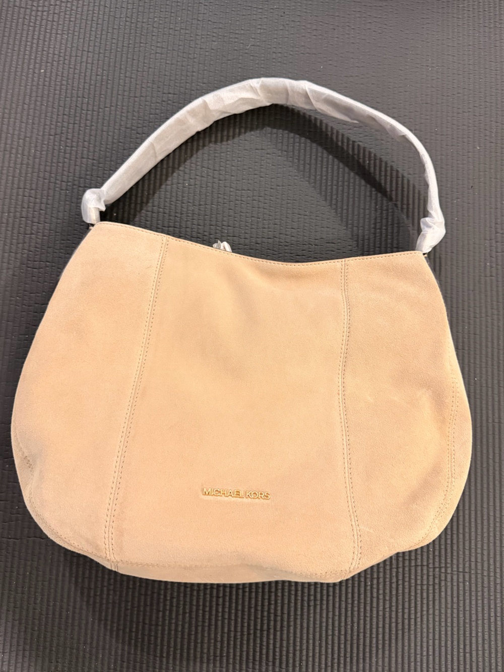 Michael Kors Tan Suede Shoulder Bag with Gold Logo